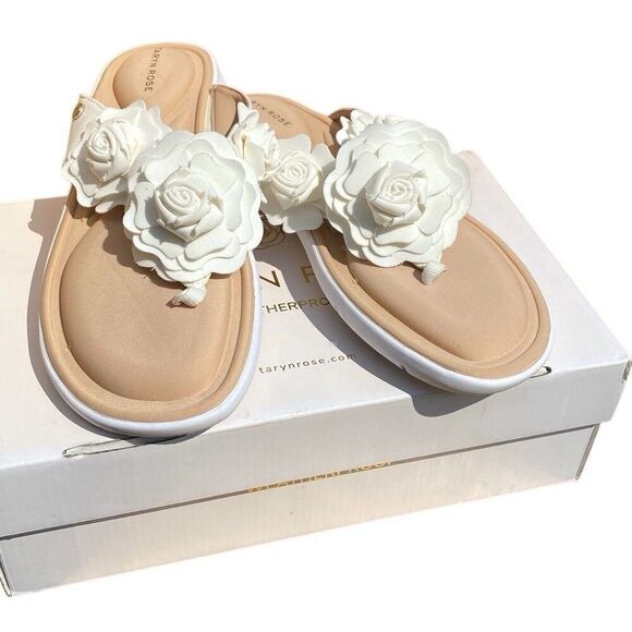 Taryn Rose Sammi Sz 11 Thong Flip Flop Feminine Rose Sandals White New In Box - Picture 1 of 8